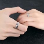 18K White Gold Plated High Polished Couple Rings M02241