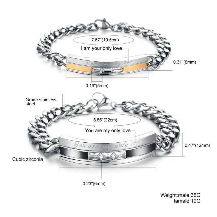 316L Stainless Steel 18K Gold Plated Couple Bracelets Jewelry Set M01584