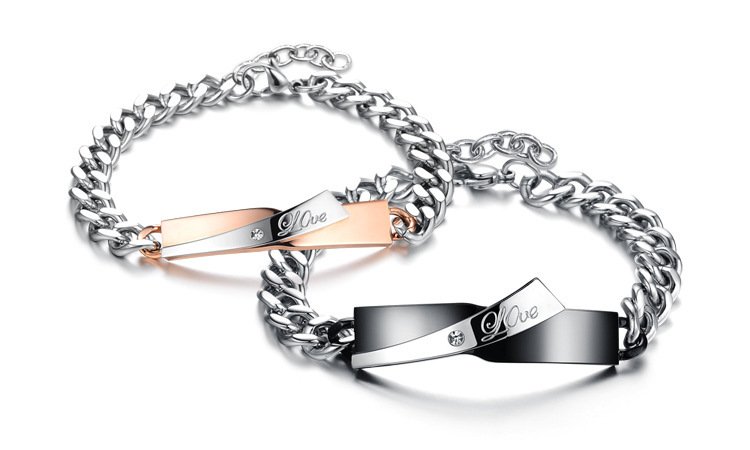 316L Stainless Steel 18K Gold Plated Couple Bracelets Jewelry Set M01594