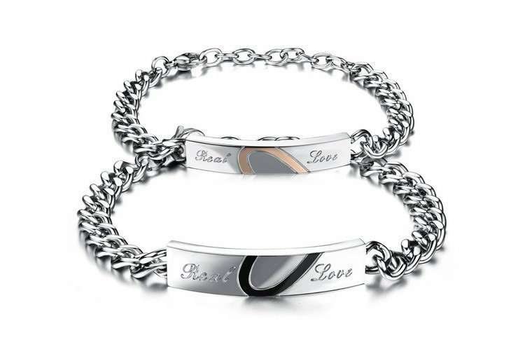 316L Stainless Steel 18K Gold Plated Couple Bracelets Jewelry Set M01603