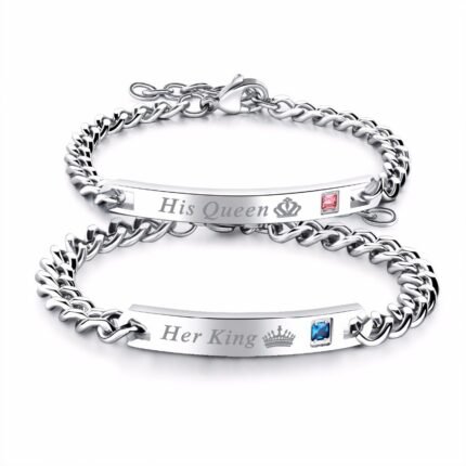 316L Stainless Steel and Titanium 18K Gold Plated Couple Bracelets Jewelry Set M01784