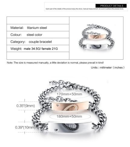 316L Stainless Steel and Titanium 18K Gold Plated Couple Bracelets Jewelry Set M01786