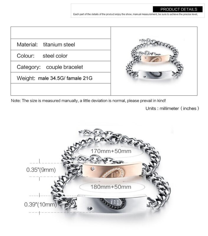 316L Stainless Steel and Titanium 18K Gold Plated Couple Bracelets Jewelry Set M01786