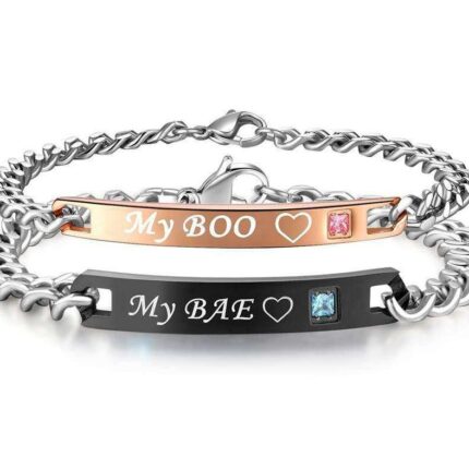 316L Stainless Steel and Titanium 18K Gold Plated Couple Bracelets Jewelry Set M01787