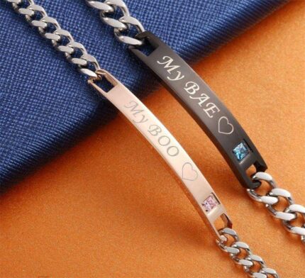 316L Stainless Steel and Titanium 18K Gold Plated Couple Bracelets Jewelry Set M01787