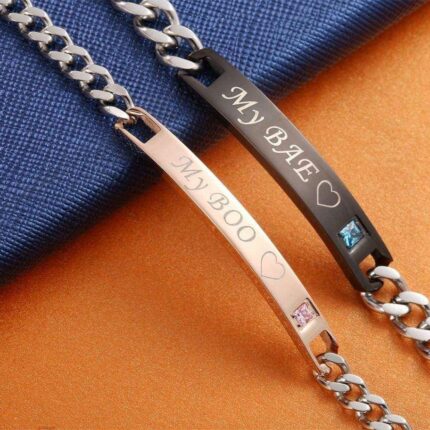 316L Stainless Steel and Titanium 18K Gold Plated Couple Bracelets Jewelry Set M01787