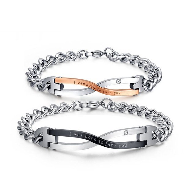 316L Stainless Steel and Titanium 18K Gold Plated Couple Bracelets Jewelry Set M01789