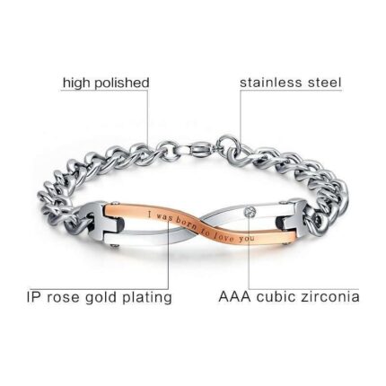 316L Stainless Steel and Titanium 18K Gold Plated Couple Bracelets Jewelry Set M01789