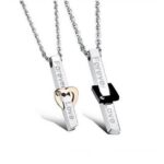 316L Stainless Steel and Titanium 18K Gold Plated Couple Necklaces Jewelry Set M01622