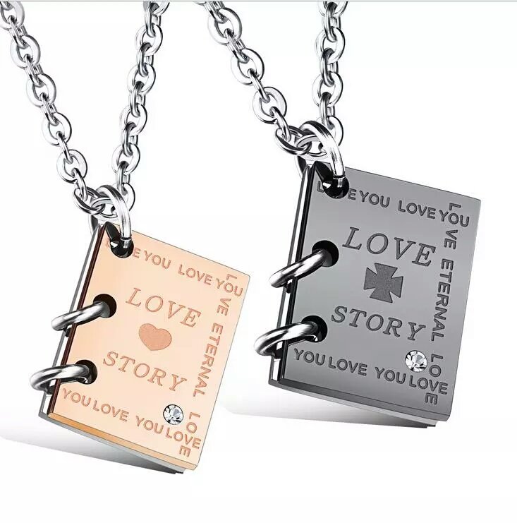 316L Stainless Steel and Titanium 18K Gold Plated Couple Necklaces Jewelry Set M01765