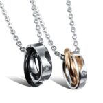 316L Stainless Steel and Titanium 18K Gold Plated Couple Necklaces Jewelry Set M01766