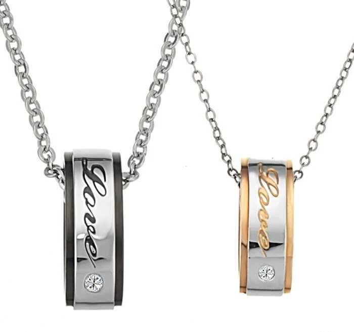 316L Stainless Steel and Titanium 18K Gold Plated Couple Necklaces Jewelry Set M01770