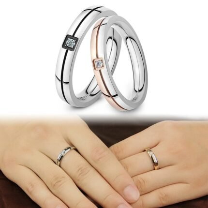 316L Stainless Steel and Titanium 18K Gold Plated Couple Rings Jewelry Set M01756