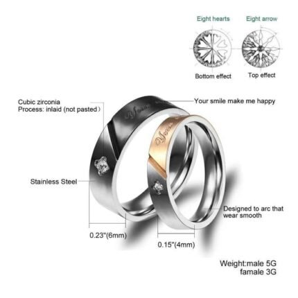 316L Stainless Steel and Titanium 18K Gold Plated Couple Rings Jewelry Set M01757