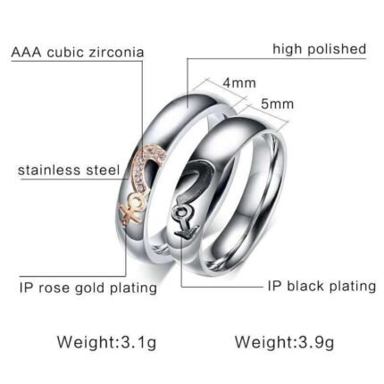 316L Stainless Steel and Titanium 18K Gold Plated Couple Rings Jewelry Set M01758