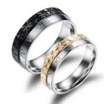 316L Stainless Steel and Titanium 18K Gold Plated Couple Rings Jewelry Set M01773