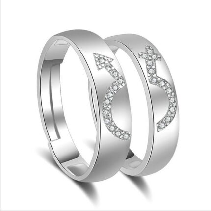 925 Silver Plated Austrian Crystal Adjustable Couple Rings M01742