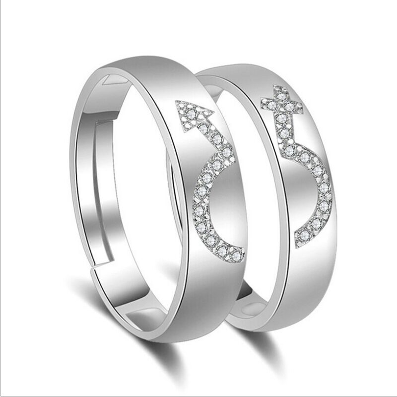 925 Silver Plated Austrian Crystal Adjustable Couple Rings M01742