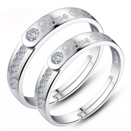 925 Silver Plated Austrian Crystal Adjustable Couple Rings M01748