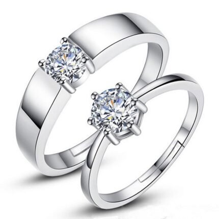 925 Silver Plated Austrian Crystal Adjustable Couple Rings M01750