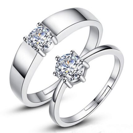 925 Silver Plated Austrian Crystal Adjustable Couple Rings M01750