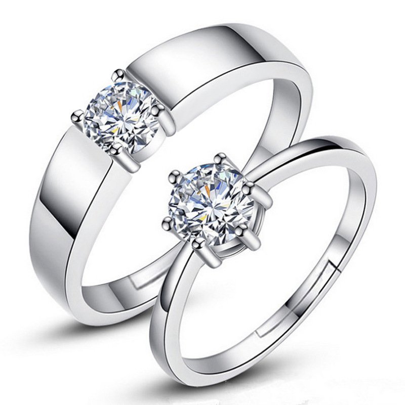 925 Silver Plated Austrian Crystal Adjustable Couple Rings M01750