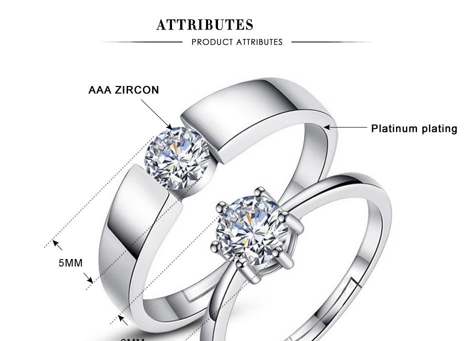925 Silver Plated Austrian Crystal Adjustable Couple Rings M01750
