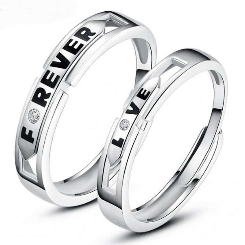 925 Silver Plated Austrian Crystals Adjustable Couple Rings M02013