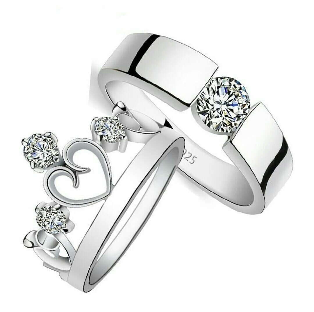 925 Silver Plated Zircon Stones Couple Rings M01596 1 925 Silver Plated Zircon Stones Couple Rings M01596