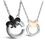 Butterfly Couple Titanium Steel CZ Diamond Inlaid Necklaces M01266