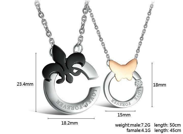 Butterfly Couple Titanium Steel CZ Diamond Inlaid Necklaces M01266
