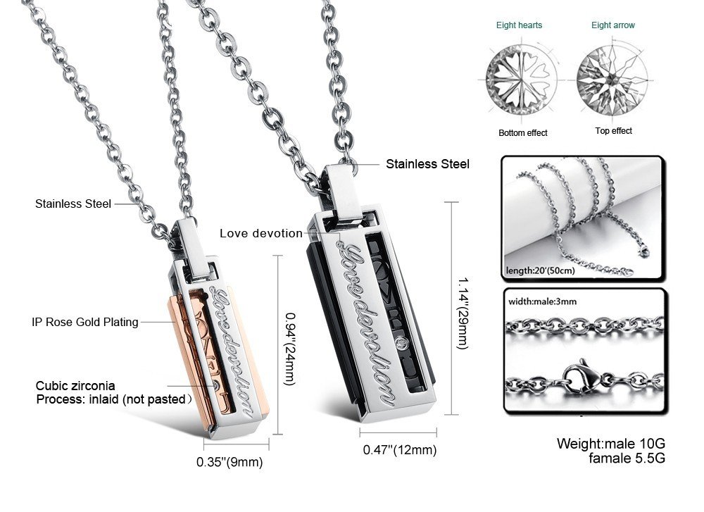Korean Couple Titanium Steel CZ Diamond Inlaid Necklaces M01248