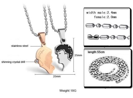Korean Couple Titanium Steel CZ Diamond Inlaid Necklaces M01259