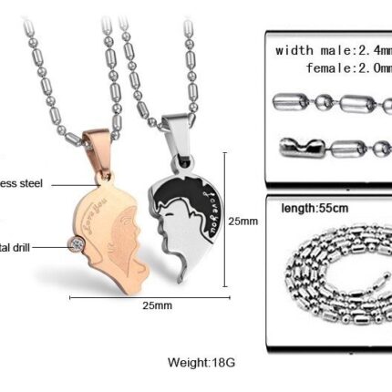 Korean Couple Titanium Steel CZ Diamond Inlaid Necklaces M01259