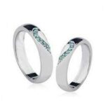 Lover's Gift Rhinestone Rhodium Plated Couple Sea Blue Rings M00479