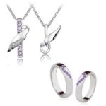 Rhodium Plated Couples Swarovski Elements Purple Jewelry Set of 3 pieces M00529