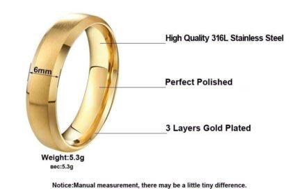 316L Stainless Steel 18K Real Gold Plated Ring M01723