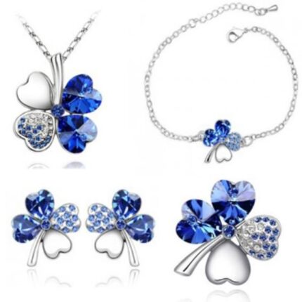 925 Silver Plated 4 Leaf Blue Jewelry Set M02193