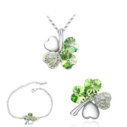 925 Silver Plated 4 Leaf Green Jewelry Set M02198