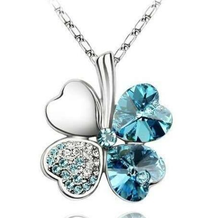 925 Silver Plated 4 Leaf Ocean Blue Necklace M02209