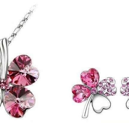 925 Silver Plated 4 Leaf Rose Jewelry Set M02208