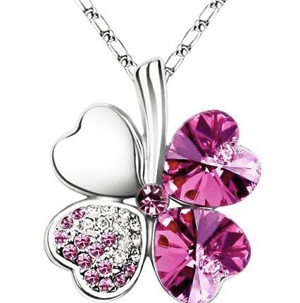 925 Silver Plated 4 Leaf Rose Necklace M02210