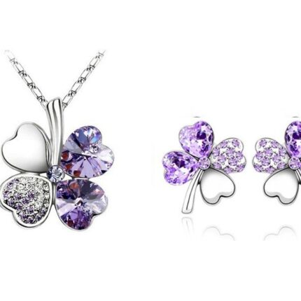 925 Silver Plated 4 Leaf Violet Jewelry Set M02206
