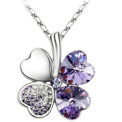 925 Silver Plated 4 Leaf Violet Necklace M02212
