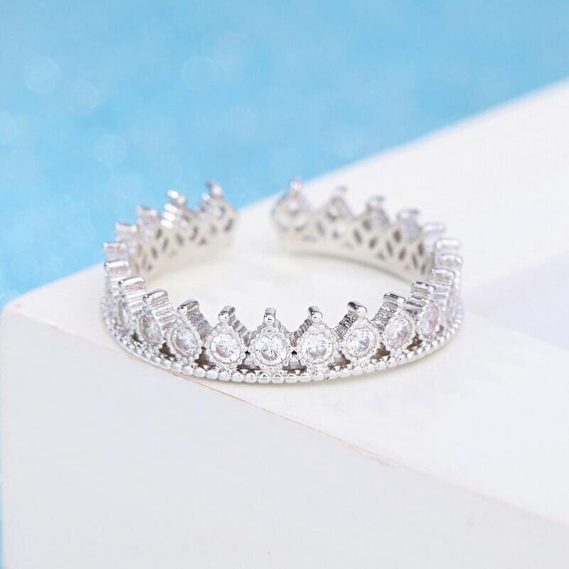 925 Silver Plated Austrian Crystal Adjustable Ring M01738