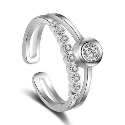 925 Silver Plated Austrian Crystal Adjustable Ring M01741