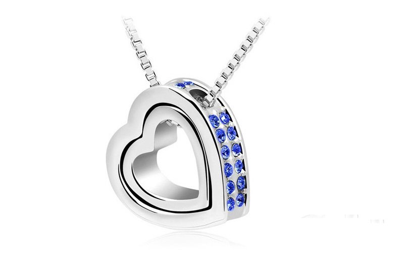 925 Silver Plated Austrian Crystal Blue Necklace M01978
