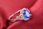925 Silver Plated Austrian Crystal Blue Ring M01714