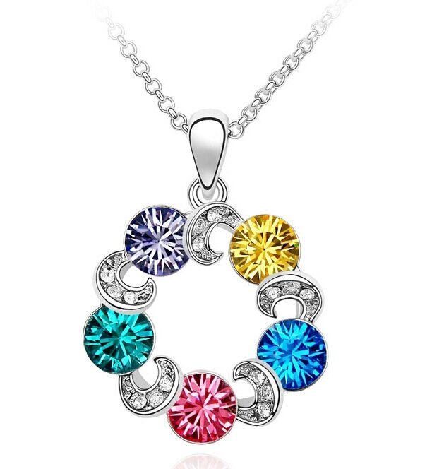 925 Silver Plated Austrian Crystal Multi Color Necklace M02073 1 925 Silver Plated Austrian Crystal Multi Color Necklace M02073
