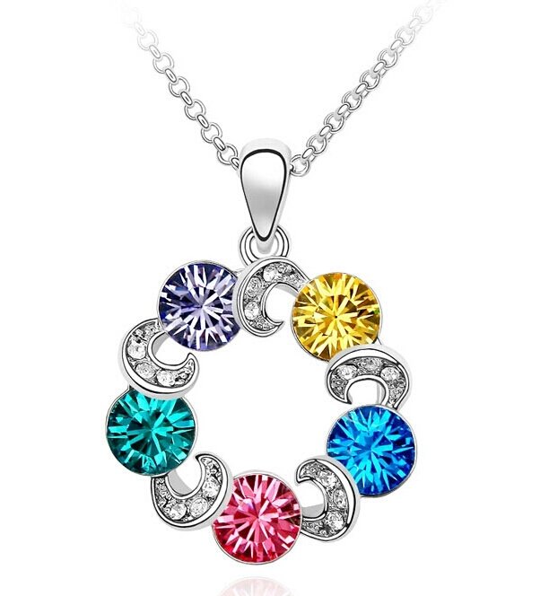 925 Silver Plated Austrian Crystal Multi Color Necklace M02073